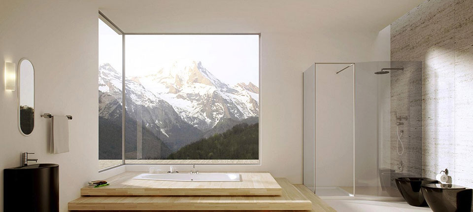 Large Bathroom with Corner Window